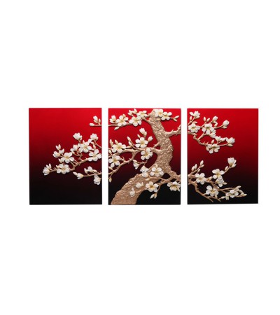 Zlatá magnolie v červené  - obraz dekorace na zeď 